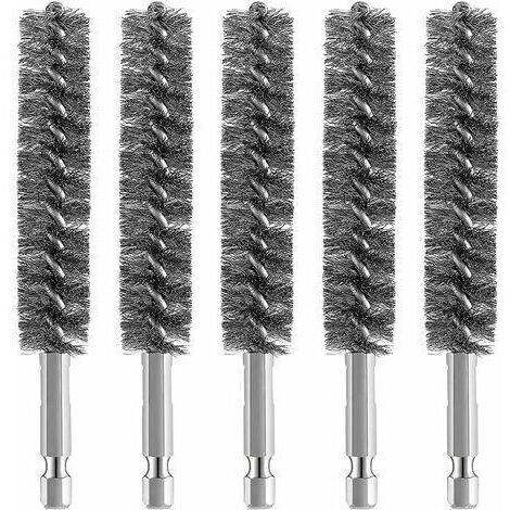 Lot de 5 brosses métalliques pour perceuse – Acier inoxydable – Tige hexagonale – Nettoyage métal et pierre – Applications automobiles et usinage