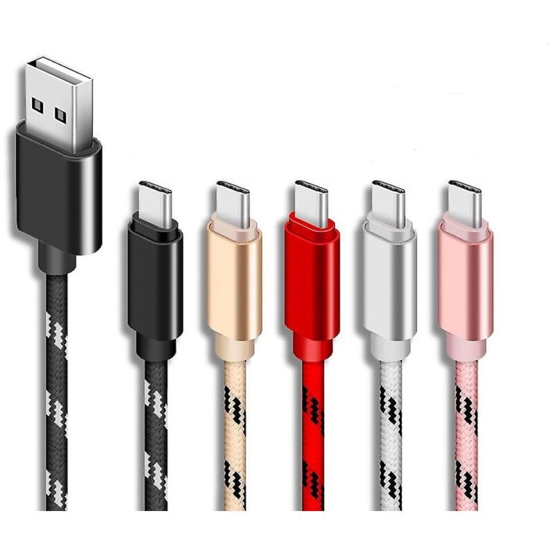 Fei Yu - Lot de 5 câbles de charge tressés de 2 m, câble de charge rapide usb type-c