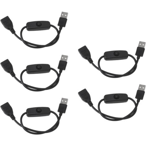 Lot de 5 câbles d'extension USB 2 broches en PVC avec interrupteur marche/arrêt mâle/femelle et bouton, pour enregistreur de conduite et feux LED (noir).