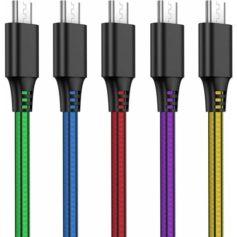 (Lot de 5) Câbles Micro USB 2M Cable Micro USB 2.4A en PVC Câble Cordon Chargeur Micro USB Rapide pour Android, Kindle, Samsung Galaxy Huawei, Sony, Nexus, HTC, PS4