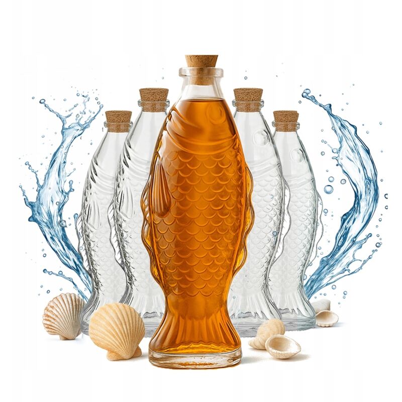 Lot de 5 carafes en verre motif poisson, bouteilles de 500 ml pour alcool, eau, vase décoratif, 0,5 l