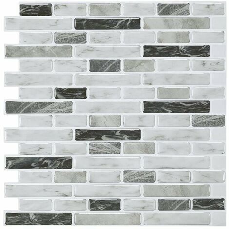 Lot de 5 carreaux muraux auto-adhésifs motif marbre gris noir carreaux muraux auto-adhésifs pour cuisine salle de bain effet mosaïque 30,5 x 30,5 cm.