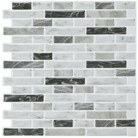 Lot de 5 carreaux muraux auto-adhésifs motif marbre gris noir carreaux muraux auto-adhésifs pour cuisine salle de bain effet mosaïque 30,5 x 30,5 cm. Cisea