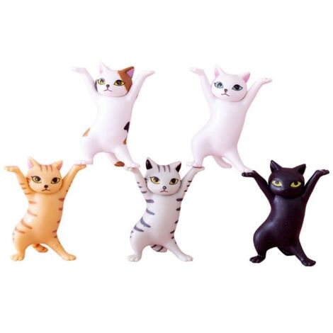 Lot de 5 chats dansants et porte-stylo, porte-stylo de bureau, porte-chat amusant, mini figurine de chat