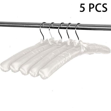 Lot de 5 cintres rembourrés en satin, cintres de chandail robe de mariée de mariée cintres en soie tissu doux sans bosses pour robes de chemisier manteau, blanc