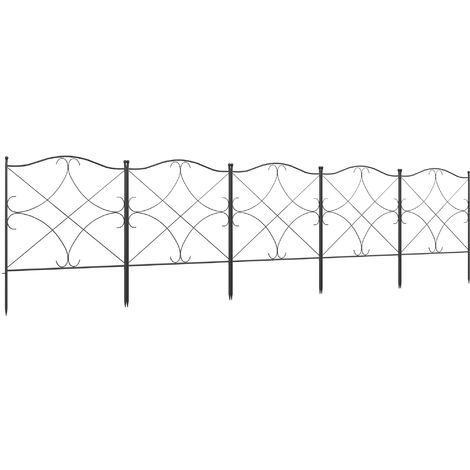 Lot de 4 clôtures de jardin décoratives en métal avec ornements - dim. totales 252L x 62H cm - noir - Noir