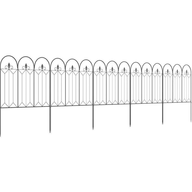 Outsunny - Lot de 5 clôtures de jardin décoratives en métal avec ornements - dim. totales 305L x 79,5H cm - noir