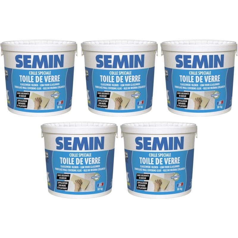 Semin - Lot de 5 colles en pâte pour toiles de verre prête à l'emploi seau de 10 kg