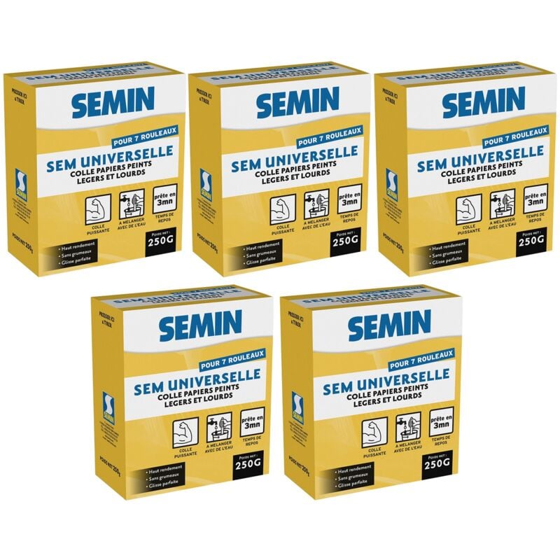 Lot de 5 colles en poudre pour papiers peints légers et lourds Semin Sem-Universelle - boite 250 g