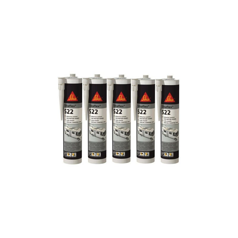 Lot de 5 Colles mastic flex 522 Caravan - Blanc - 300ml - Blanc - Sika