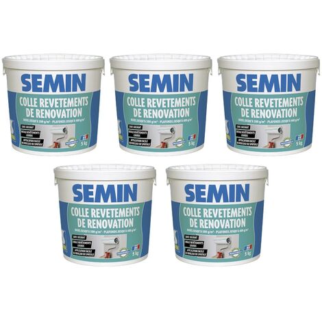 Lot de 5 colles pour revêtements de rénovation lisse en pâte Semin - prête à l'emploi - seau de 5 kg