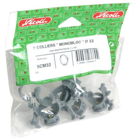 Lot de 5 colliers monobloc sous sachet 40 mm - Nicoll