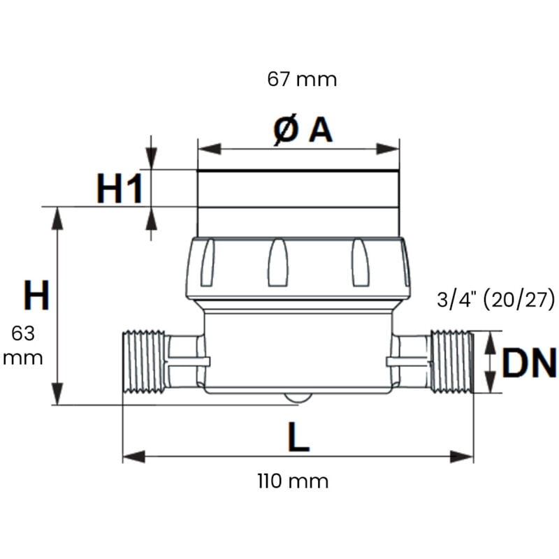 Lot de 5 compteurs divisionnaires eau chaude pré-équipé télérelevage - Écartement 110 mm - 3/4' (20/27) Sferaco