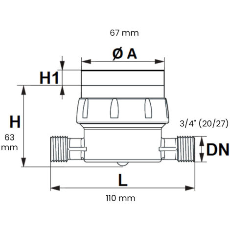 Lot de 5 compteurs divisionnaires eau chaude pré-équipé télérelevage - Écartement 110 mm - 3/4" (20/27) - Sferaco