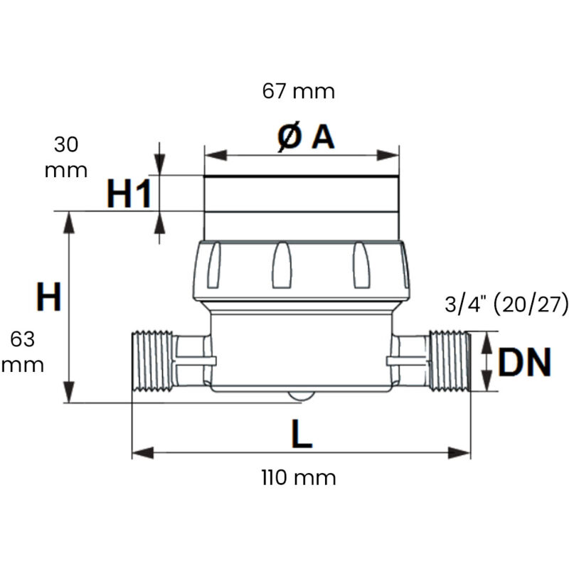 Lot de 5 compteurs divisionnaires eau froide pré-équipé télérelevage - Écartement 110 mm - 3/4' (20/27) Sferaco