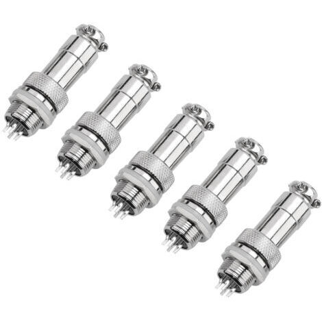 Lot de 5 connecteurs GX12 4 broches mâle/femelle pour panneau métallique, type prise aviation.
