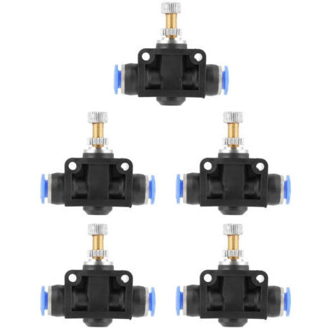 Lot de 5 contrôleurs de vitesse à insertion rapide, connecteur de vanne de régulation de débit d'air pneumatique 6 mm