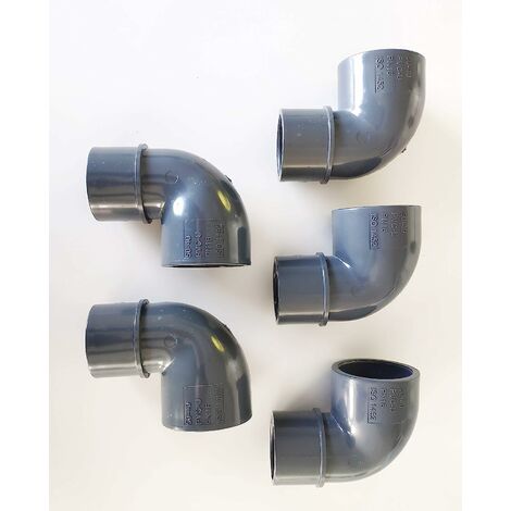 Lot de 5 Coudes PVC Pression 90° Male Femelle / 50mm intérieur vers 50mm extérieur intérieur PN16 / Piscine et arrosage