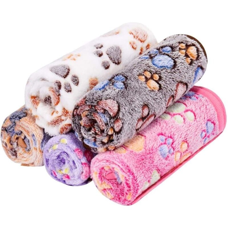 Lot de 5 couvertures pour animaux de compagnie, en peluche moelleuse et ultra douce, lavables