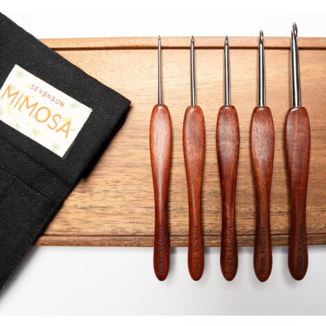 Lot de 5 crochets - 1mm，2 mm, 3 mm, 4 mm, 5 mm - En acier inoxydable poli - Manche en bois de santal