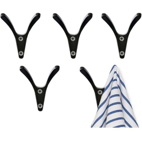 Lot de 5 crochets en alliage de zinc pour porte-manteaux, peignoirs, serviettes, support mural pour cuisine, salle de bain, armoires（Noir）