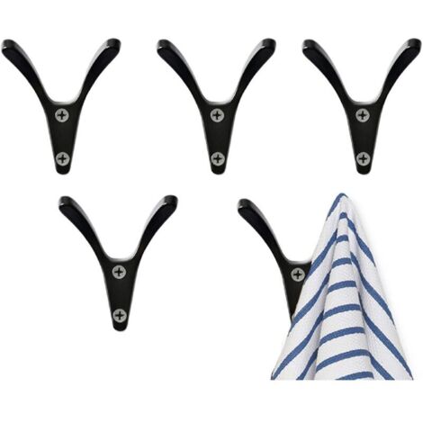 Lot de 5 crochets en alliage de zinc pour porte-manteaux, peignoirs, serviettes, support mural pour cuisine, salle de bain, armoires（Noir）