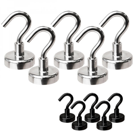 Lot de 5 crochets magnétiques anti-rouille diamètre 4 mm - KN25 - Chromé - Linxor