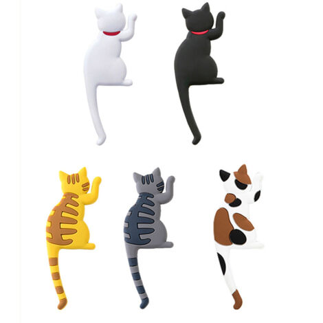 Lot de 5 Crochets Magnétiques Chat Mignon pour Frigo - Aimants Puissants Adhésifs - Décoration Réfrigérateur - Organisation Cuisine - Cadeau Original pour Amoureux des Chats