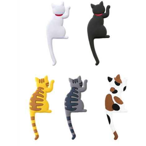Lot de 5 Crochets Magnétiques Chat Mignon pour Frigo - Aimants Puissants Adhésifs - Décoration Réfrigérateur - Organisation Cuisine - Cadeau Original pour Amoureux des Chats