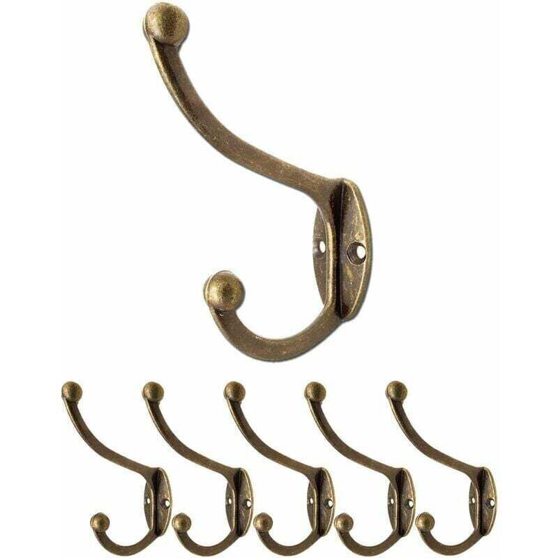 Lot de 5 crochets muraux en fer pour portemanteaux, chapeaux, serviettes, vêtements Aspect bronze/laiton vieilli Style vintage/maison de campagne Vis