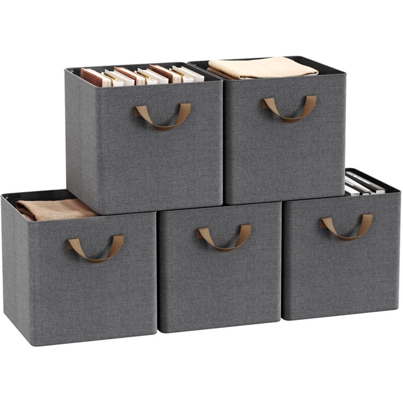 Lot de 5 Cubes de Rangement WOLTU, 29,5x29,5x28,5 cm, Boîte Rangement Pliable, avec Poignée, Cadre en Métal, en Tissu, Gris