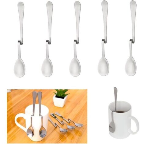 Lot de 5 cuillères à café en acier inoxydable Plier häng Extrémités Tasse Miel Cuillère courbes Suspension Cuillère à confiture