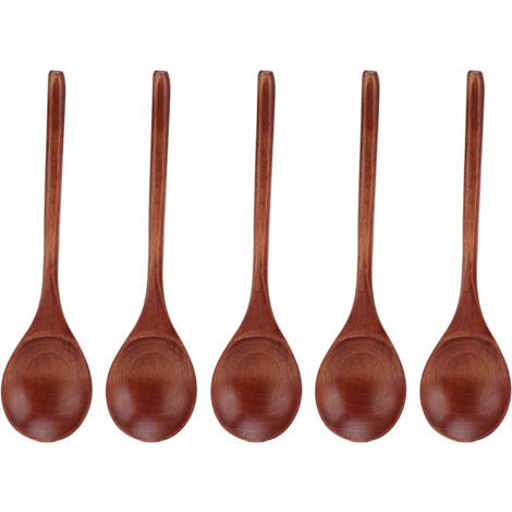 Lot de 5 cuillères en bois, sûres, inodores, délicates, robustes et durables, idéales pour mélanger, à offrir ou pour un usage quotidien.