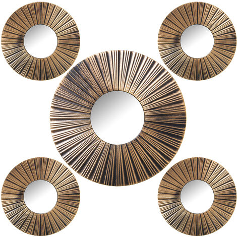 Lot de 5 décorations murales en mélamine dorée avec miroir 1X°50 Cm +4X°25 Cm