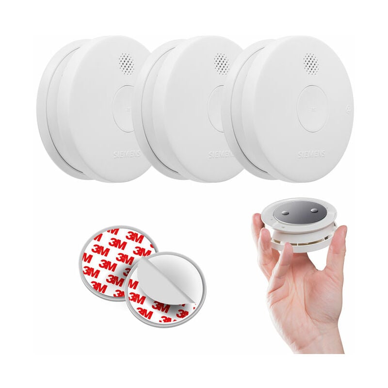 Lot de 3 détecteurs de fumée nf Autonomie 5 ans Garantie 3 ans - 5TC1292-6 + supports aimantés Siemens