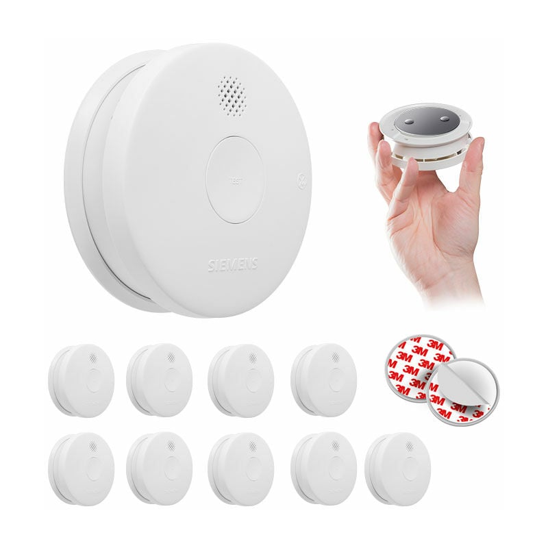 Siemens - Lot de 10 détecteurs de fumée nf Autonomie 5 ans Garantie 3 ans - 5TC1292-6 + supports aimantés
