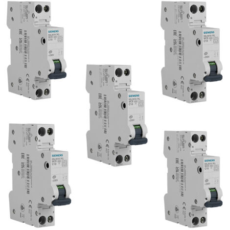 Lot de 5 Disjoncteurs électriques phase + neutre 10A - SIEMENS