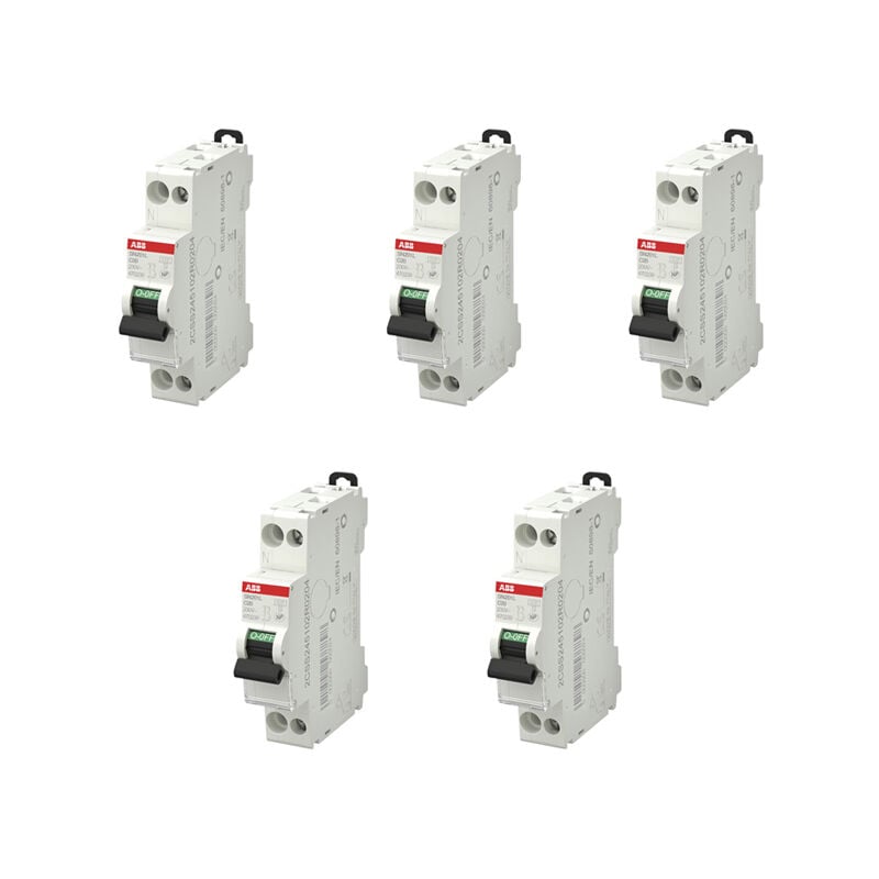 Lot de 5 disjoncteurs Ph+N raccordement Vis 20A-4,5Ka - Courbe C - ABB