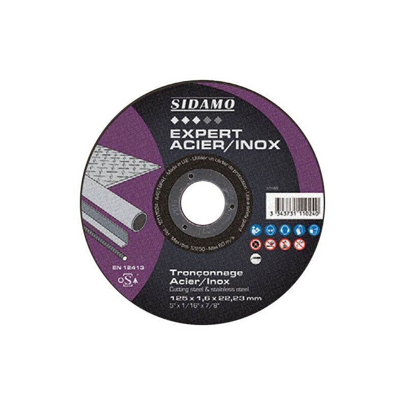 Sidamo - Lot de 5 disques à tronçonner expert acier inox d. 230 x 2 x Al. 22,23 mm + 1 disque offert - Acier, Inox - 10111084 -