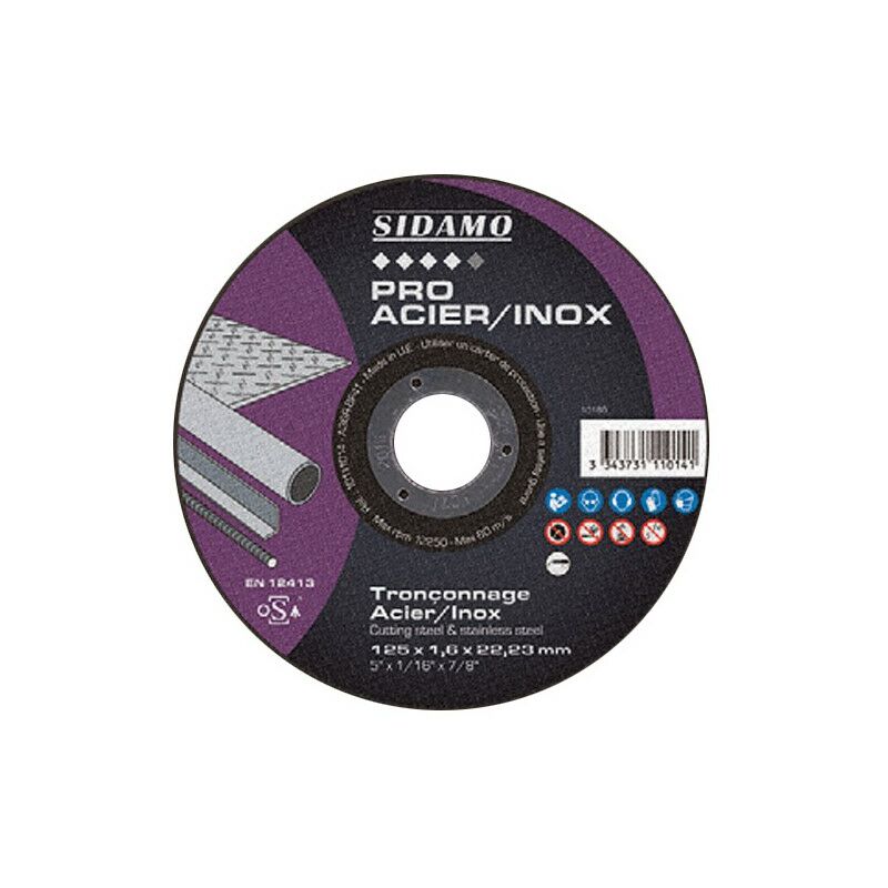 Sidamo - Lot de 5 disques à tronçonner pro acier inox d. 230 x 2 x Al. 22,23 mm + 1 disque offert - Acier, Inox - 10111074 - Sid