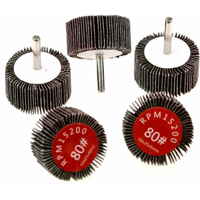 Trimec - Lot de 5 disques abrasifs à lamelles Grain 80 Diamètre 50 mm Tige 6 mm pour perceuse