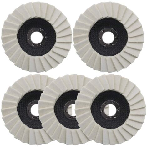 Lot de 5 disques de polissage en feutre de laine 125 mm avec lamelles dentelées pour acier inoxydable, verre, métaux, aluminium