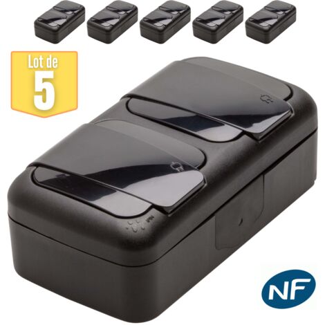 Lot de 5 double prise 2P+T étanche IP54- Viko by Panasonic - Noir - NF