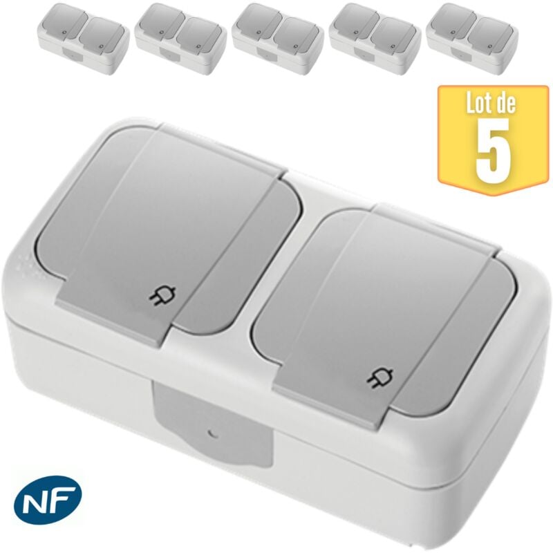Vi-ko - Lot de 5 double prise 2P+T étanche IP54- Viko by Panasonic - Gris - nf