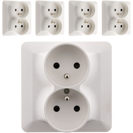 Lot de 5 doubles prises 2P+T 16A monoposte blanc – Installation encastrée – Câblage par bornes automatiques – Format 86 x 86 mm – Artezo