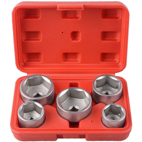 Lot de 5 douilles clés de démontage pour filtre à huile carré 3/8" Cr-V 24,27,32,36,38 mm 6 points