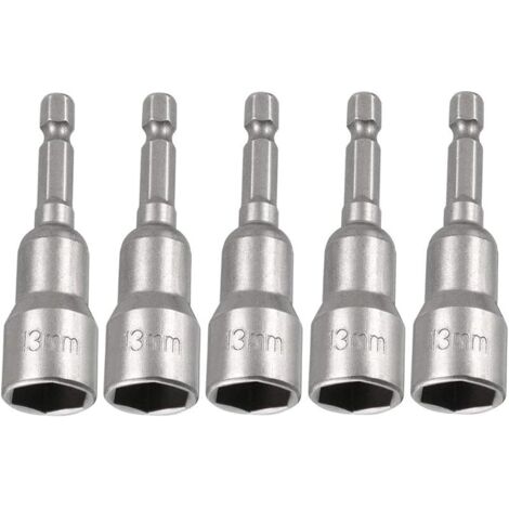 Lot de 5 douilles hexagonales magnétiques 1/4" pour perceuse, visseuse sans fil (13 x 65 mm)