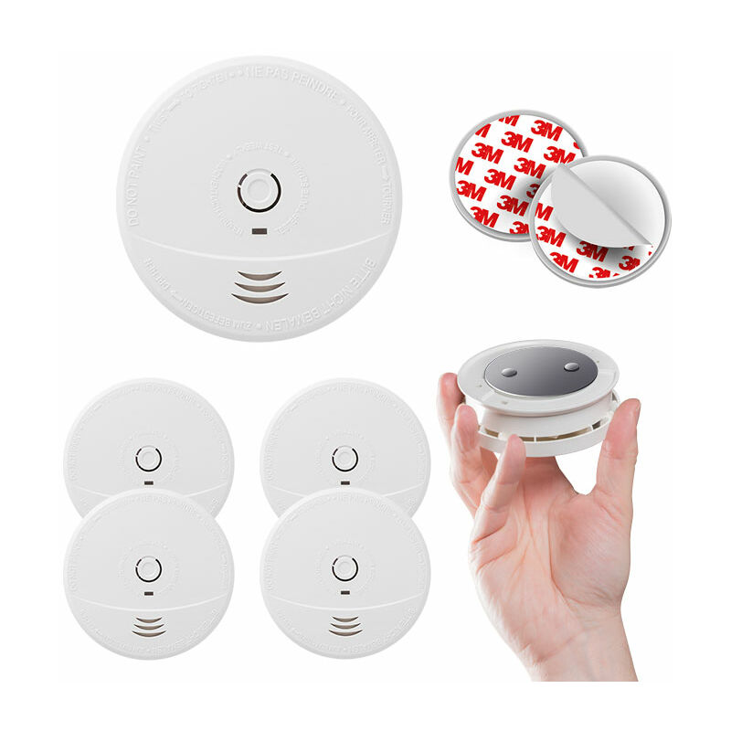 Evacuate - Lot de 5 détecteurs de fumée nf avec supports aimantés de fixation