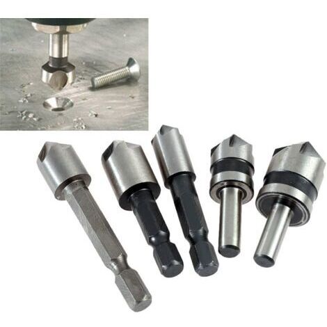 Lot de 5 Embout à Fraise Conique Pour Planche Bois Plastique  6,35 6mm / 8mm / 9mm / 13mm / 16mm / 19mm 82 Degrés - Argent