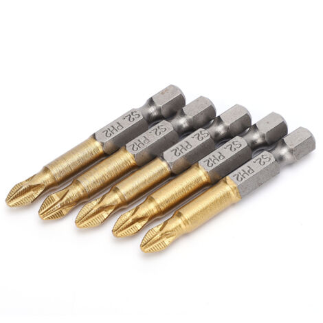 Lot de 5 embouts tournevis cruciformes PH2, tige hexagonale 1/4", 50mm, antidérapant